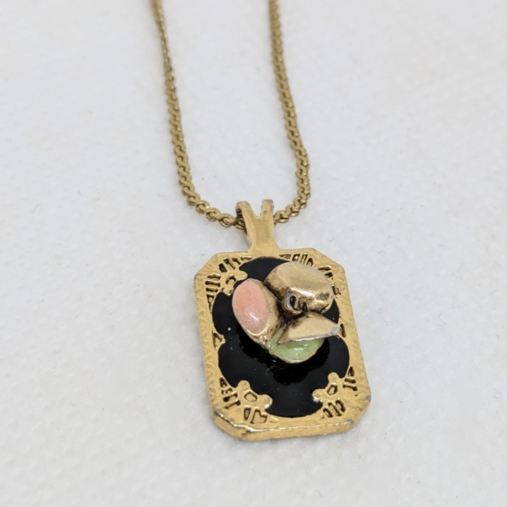 Michele Lynn Vintage Victorian Style Necklace Goldtone Chain Floral Pendant